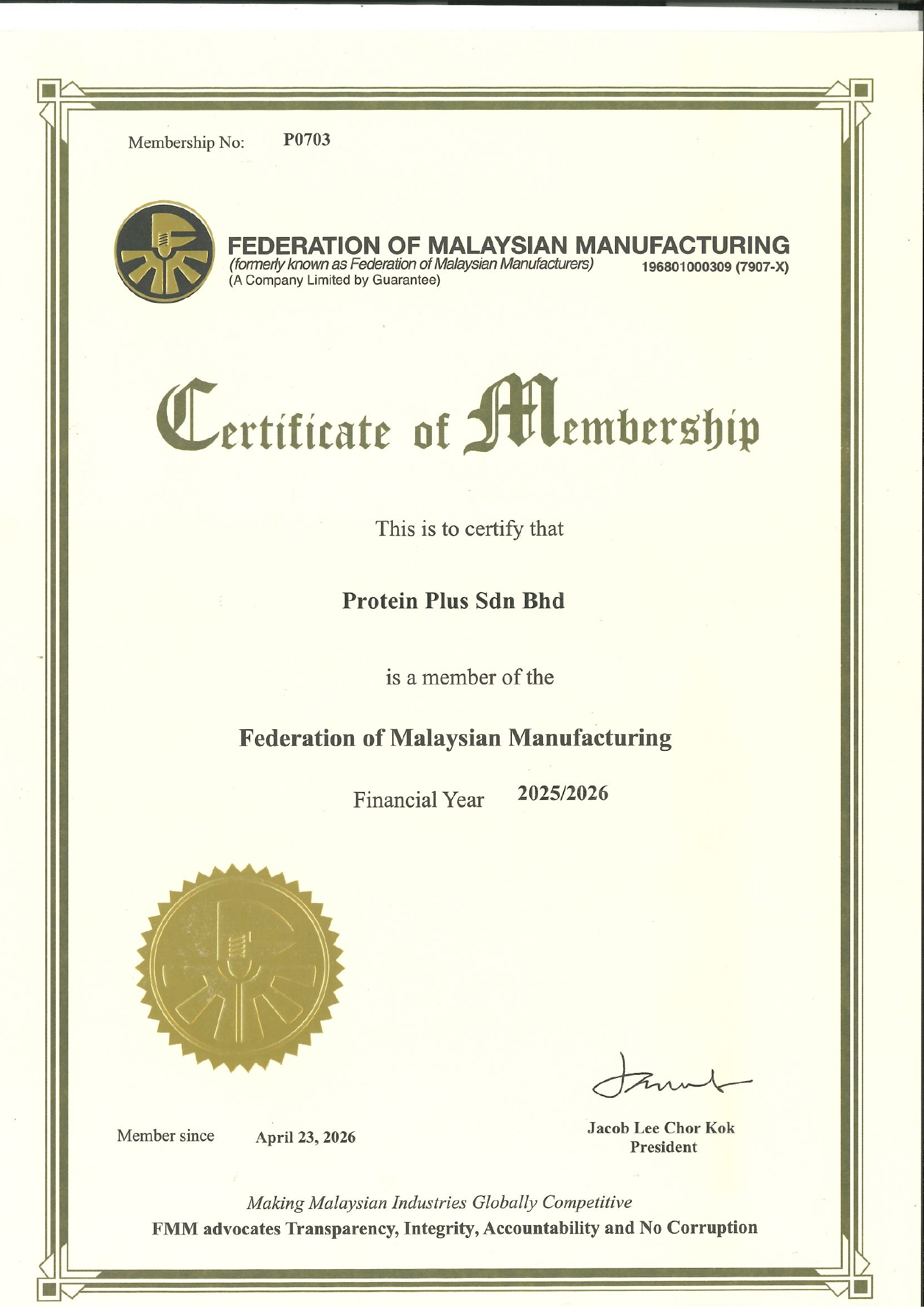 CERTIFICATE FMM certificate